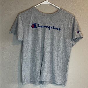 Champion Heather Gray Tee with Navy Logo